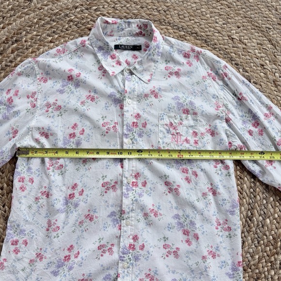 Lauren Ralph Lauren Womens XL Sleep Shirt Long Sleeve White Pink Floral - Picture 5 of 7